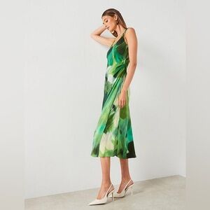 Mango Green Abstract Print Draped Midi Dress | XS / S | Photoshoot Only